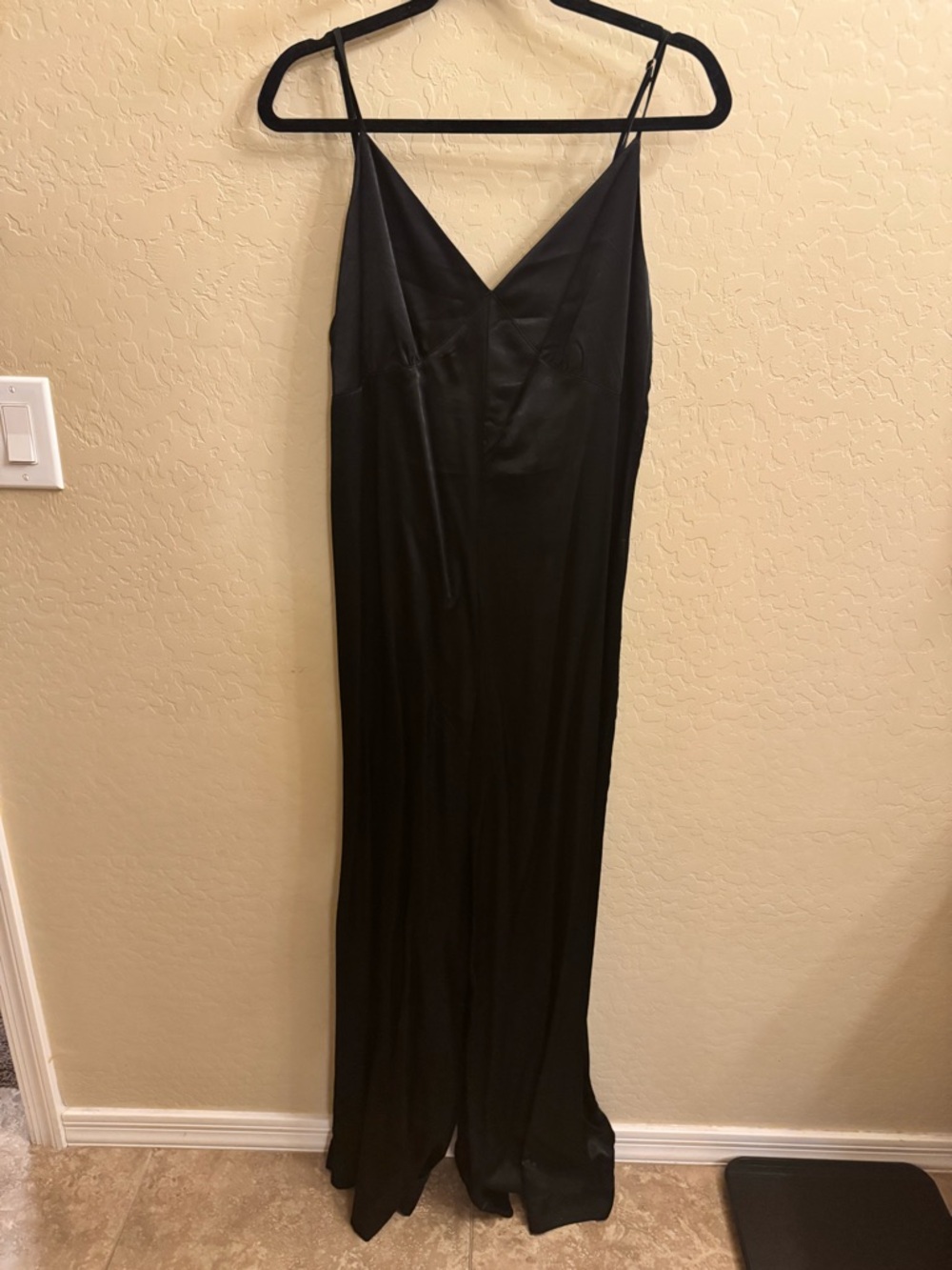 WeWoreWhat Black Satin V-Neck Slip Jumpsuit Size L